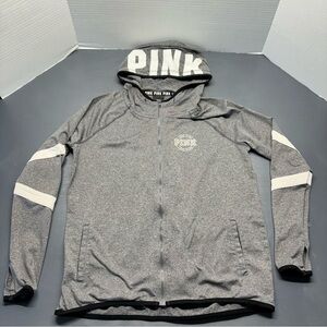 Victoria's Secret PINK Ultimates Stretch Fleece Full Zip Logo Hoodie Gray Sz S